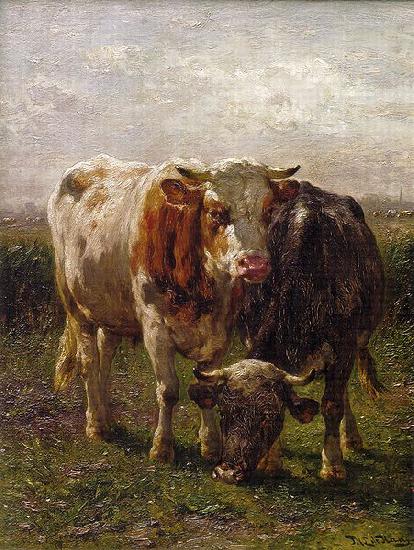 Johannes Hubertus Leonardus de Haas Bull and cow in the floodplains at Oosterbeek oil painting image